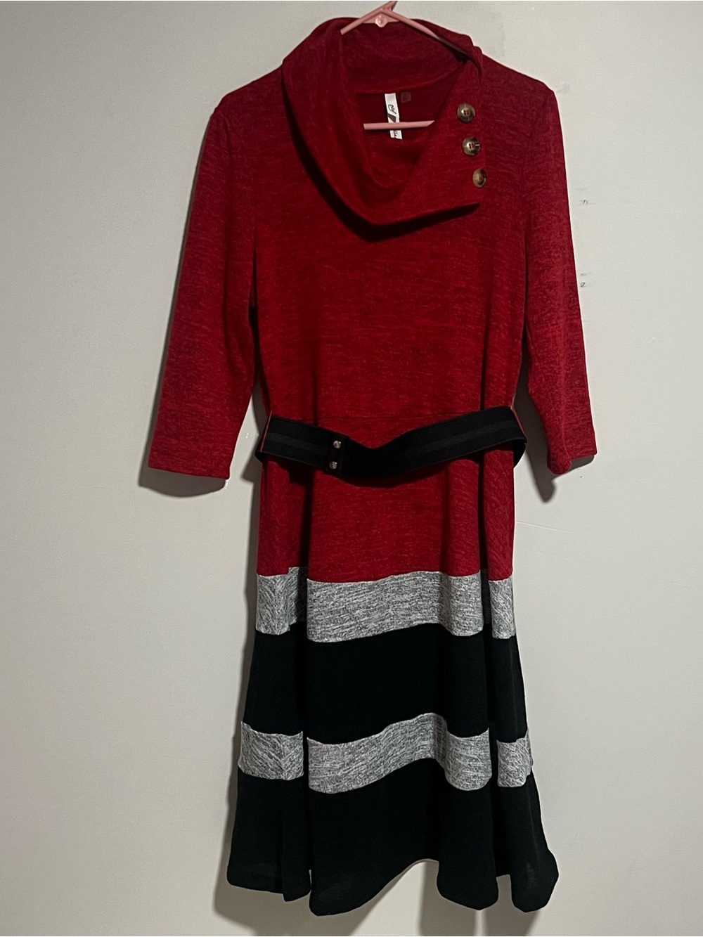 Red Colorblock Belted Women’s Dress #0036